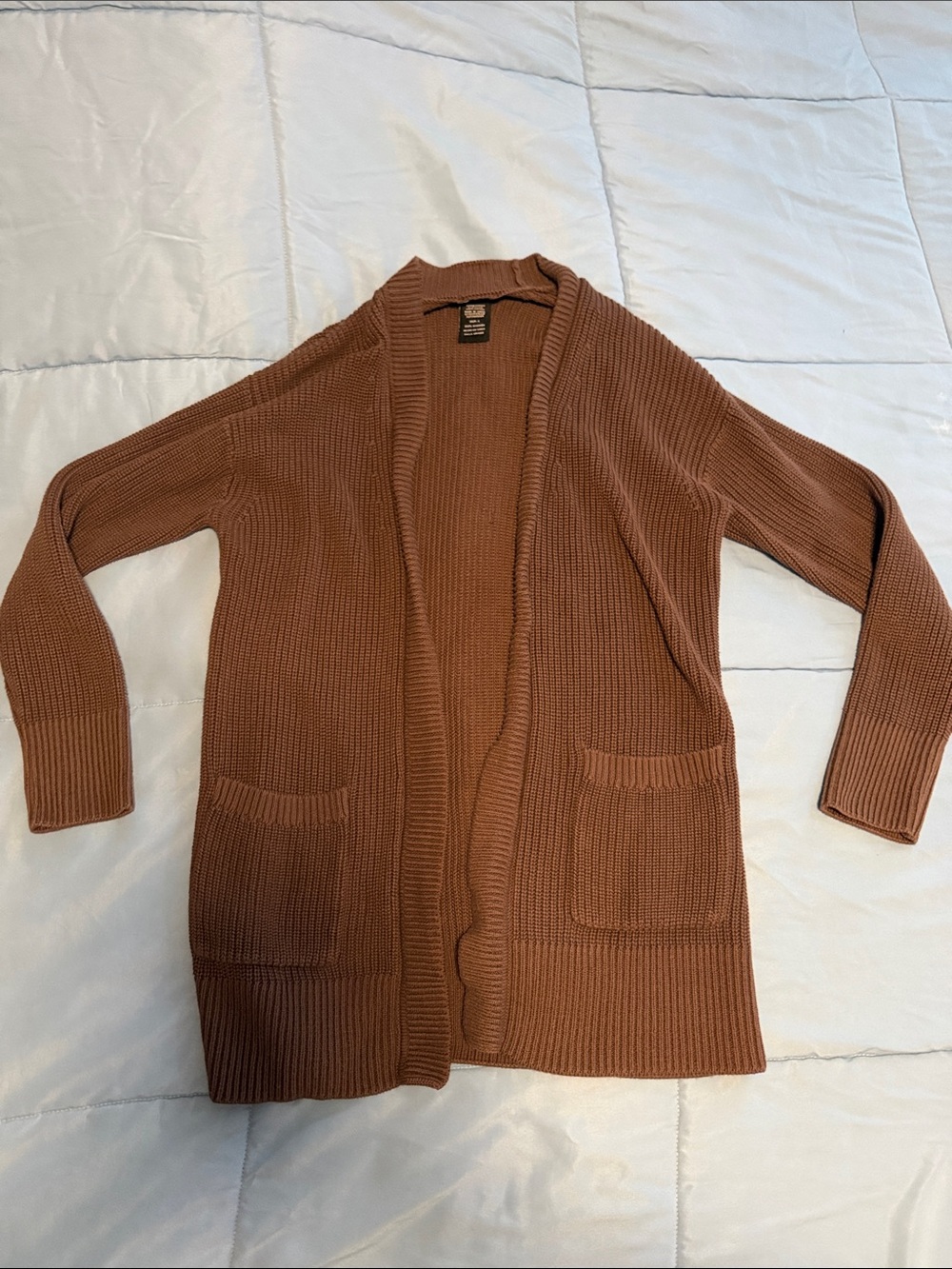 Lightweight Brown Open-Front Ribbed Cardigan
